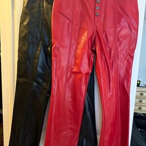 Cinq à Sept Red and Black Leather Pants